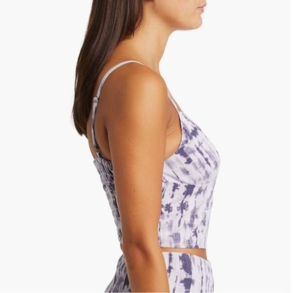 Nordstrom Open Edit Smocked Back Crop Camisole in Purple Indigo Size  L - Picture 2 of 10